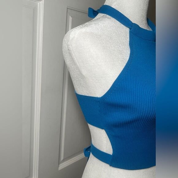 Zara Blue Halter Ribbed Crop Top Size Small - Picture 4 of 5